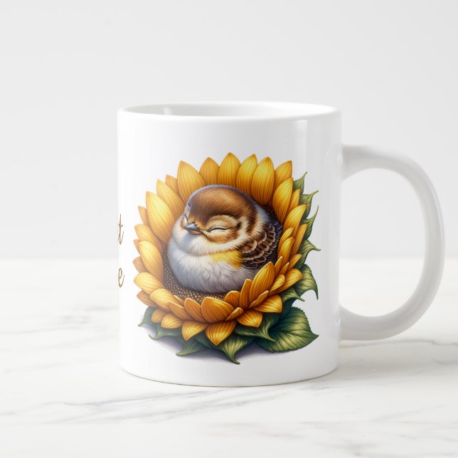 Caneca De Café Grande Sweet Birdie Sleeping Swallow On Sunflower (Direita)