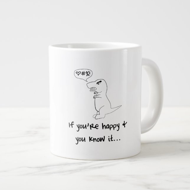 Caneca De Café Grande T-Rex não é feliz (Frente Esquerda)