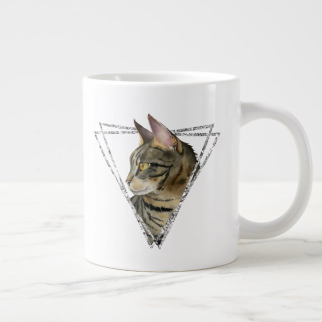 Caneca De Café Grande Tabby Cat com Quadro de Glitter de Silver Faux (Direita)