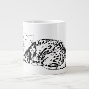 Caneca De Café Grande Tabelas de Grelha Gata Preta e Branca