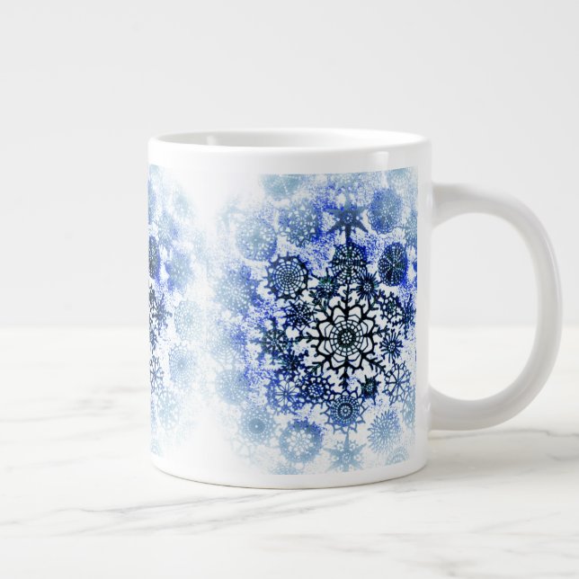 Caneca De Café Grande Taça Blue Misty Snowflakes (Direita)