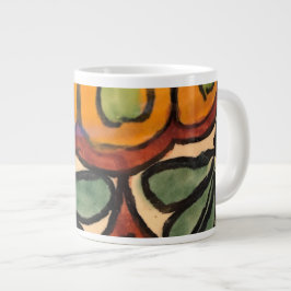 Caneca De Café Grande Talavera Mexicana Pottery Brown green gold