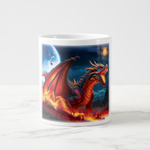Caneca De Café Grande Tampão de café da lua cheio do dragão vermelho