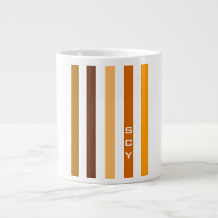 Caneca De Café Grande Tan Brown Orange Vertical Stripes Monograma