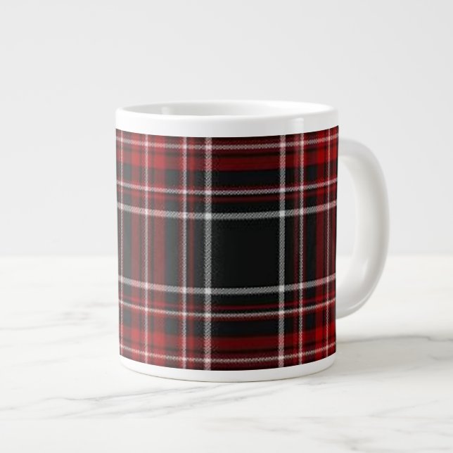 Caneca De Café Grande Tartan Specialty Mug de Xadrez Vermelha Simples (Frente Esquerda)