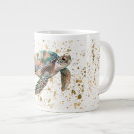 Caneca De Café Grande Tartaruga do Mar de Sonho Dourada