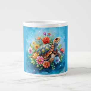 Caneca De Café Grande Tartaruga Floral