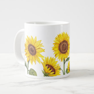 Caneca De Café Grande Taza blanca con girasoles amarillos