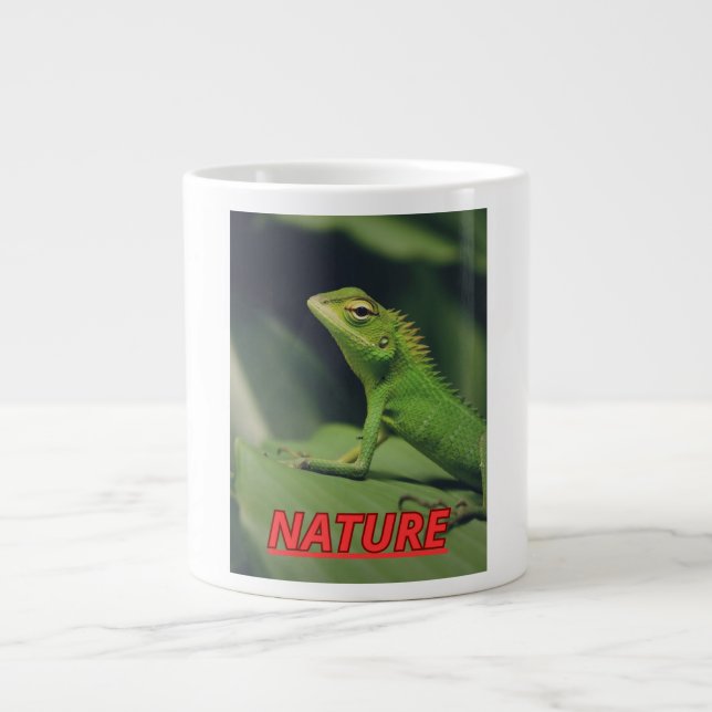 Caneca De Café Grande Taza con la foto de una iguana  (Frente)