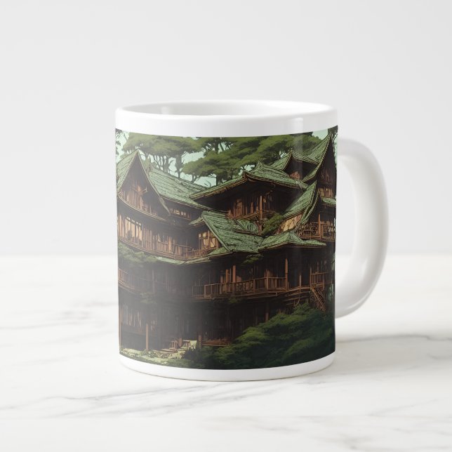 Caneca De Café Grande Taza Jumbo fantasy house forest (Frente Esquerda)