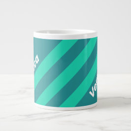 Caneca De Café Grande Teal Beach Breeze Stripes with Name