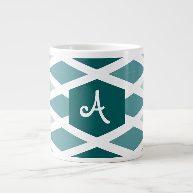 Caneca De Café Grande Teal Diamond Ombre Monograma (Frente)