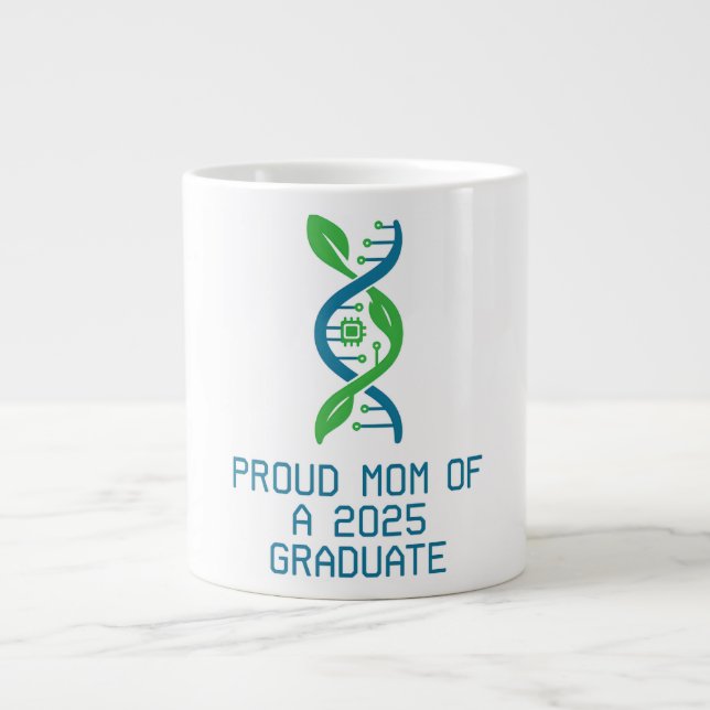 Caneca De Café Grande Téc & Triunfo: Orgulhosa Mãe de Graduado em Biotec (Frente)
