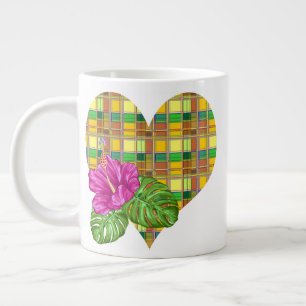 Caneca De Café Grande Tecido Colorido do Caribe Madras Xadrez