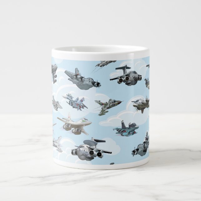 Caneca De Café Grande Tecido do padrão dos aviões de combate (Frente)