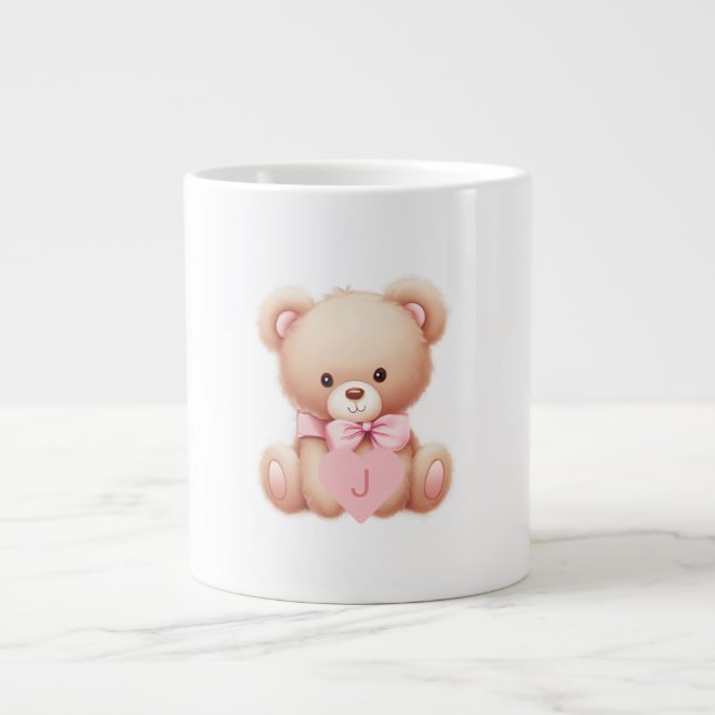 Caneca De Café Grande Teddy Bear Pink Monogramas (Frente)