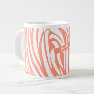 Caneca De Café Grande Tendência do Padrão de Zebra com risca rosa-coral 