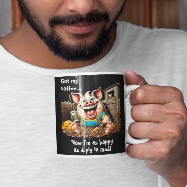 Caneca De Café Grande Tenho Café Feliz Como Porco Na Lama. (Criador carregado)