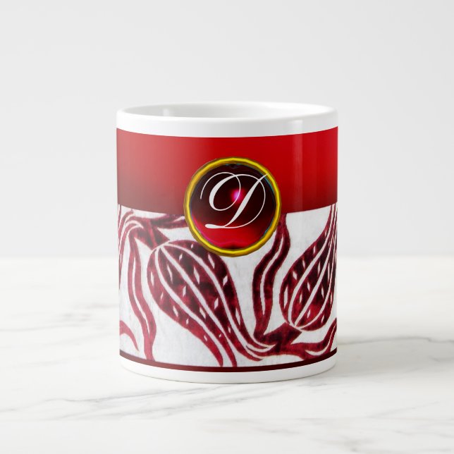 Caneca De Café Grande TERCIOPELADO VELUDO DAMASCO TULIPA MONOGRAMA Burgu (Frente)