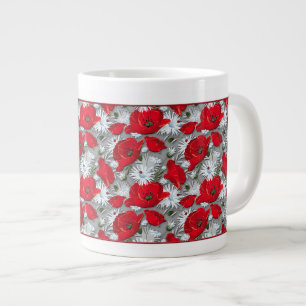 Caneca De Café Grande Teste padrão de flores vermelho lindo do verão d