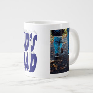 Caneca De Café Grande Texto 3d azul escuro da foto do melhor Pai