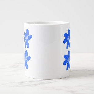 Caneca De Café Grande Texto de adição de nome do padrão floral azul