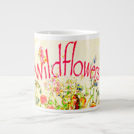 Caneca De Café Grande Texto de Flores Silvestres Coloridas