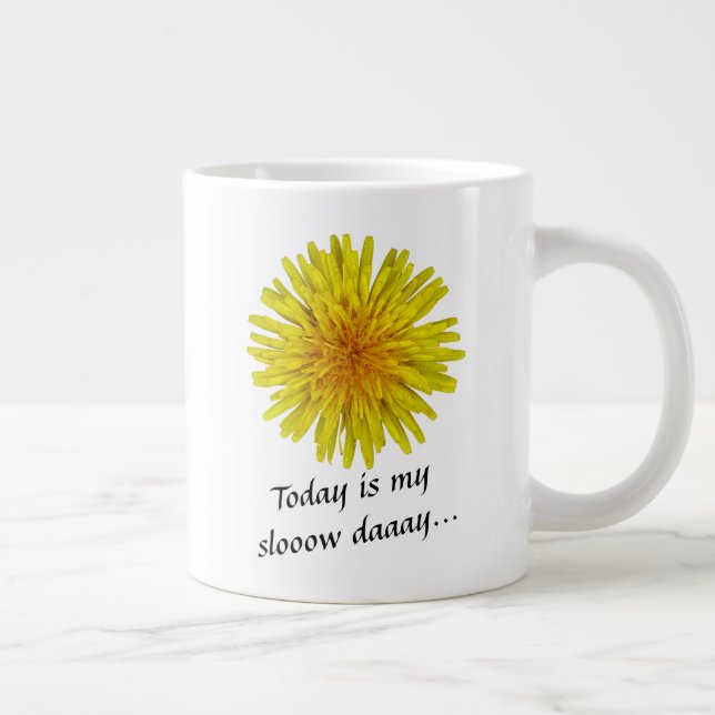 Caneca De Café Grande Texto do Dandelion Amarelo de Dia Lento (Direita)