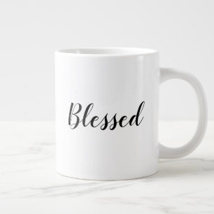 Caneca De Café Grande Texto personalizado branco-preto abençoado, bonit