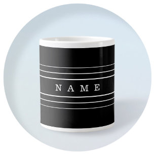 Caneca De Café Grande Texto Personalizado e Linhas Modernas  Preto e bra