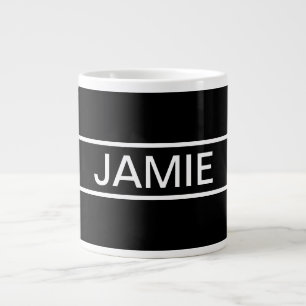 Caneca De Café Grande Texto Personalizável Preto e Branco Moderno e Ne