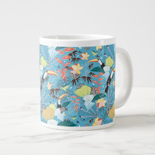 Caneca De Café Grande Textura tropical com tucanos e beija-flores