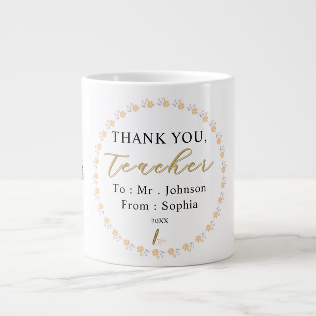 Caneca De Café Grande Thank You Teacher – Personalized Name Mug Gift (Frente)