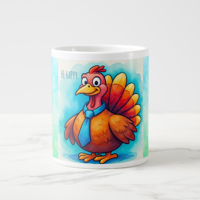 Caneca De Café Grande Thanksgiving, Cute Turkey, Giant Coffee Mug (Frente)