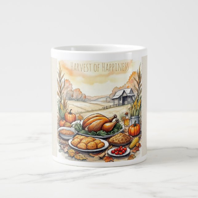 Caneca De Café Grande Thanksgiving, Harvest of Happiness Specialty Mug (Frente)