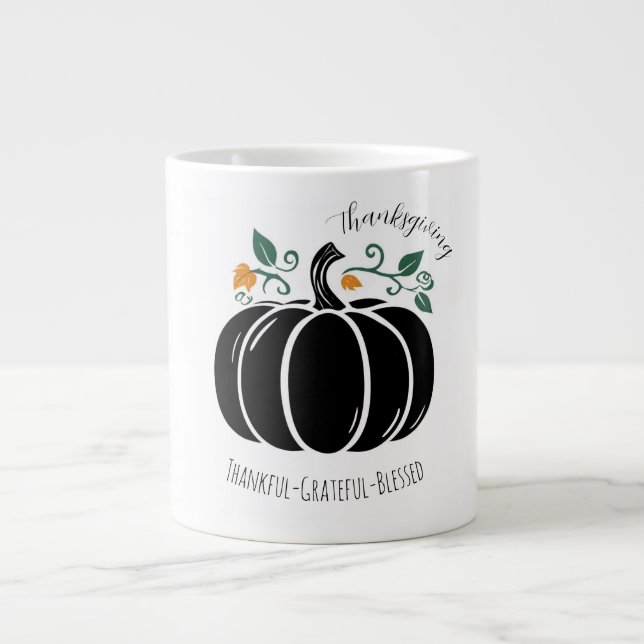 Caneca De Café Grande Thanksgiving,Thankful Grateful Blessed (Frente)