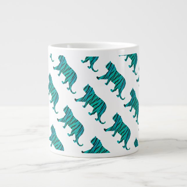 Caneca De Café Grande Tiger Black and Teal Impressão (Frente)