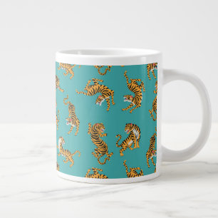 Caneca De Café Grande Tiger sobre o padrão do Teal