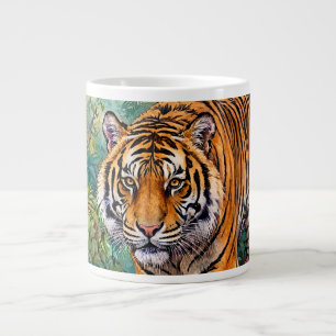 Caneca De Café Grande Tigre de Bengala Vibrante Selva de Bambu