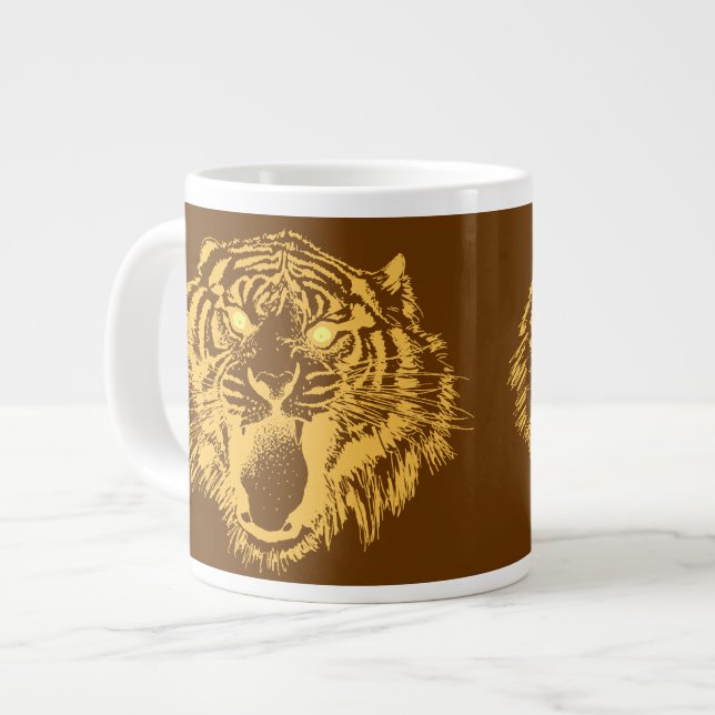 Caneca De Café Grande Tigre em laranja com olhos amarelos (Frente Esquerda)