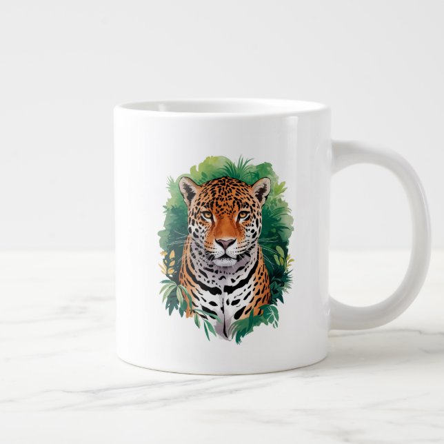 Caneca De Café Grande "Tigre Majestoso na Arte Selvagem - Natureza Selva (Direita)