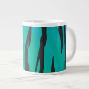 Caneca De Café Grande Tigre Preto e Estampa Azul-Celeste