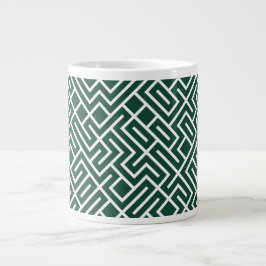 Caneca De Café Grande Tiled Lines Generative (Dark Green Fill) Unique