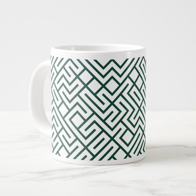 Caneca De Café Grande Tiled Lines Generative (Dark Green Line) Unique (Frente Esquerda)