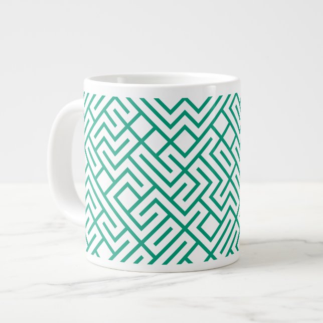 Caneca De Café Grande Tiled Lines Generative (Emerald Line) Unique (Frente Esquerda)