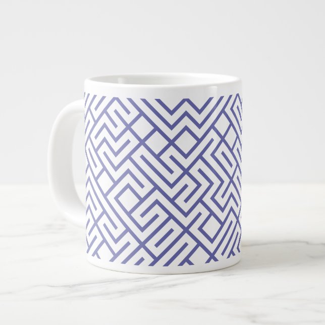 Caneca De Café Grande Tiled Lines Generative (Periwinkle Lines) Unique (Frente Esquerda)