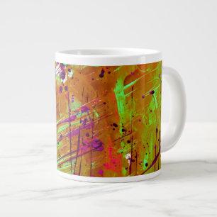 Caneca De Café Grande Tinta de Abstrato verde neon colorida