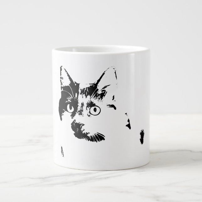 Caneca De Café Grande Tinta de gato curiosa, Retrato Mug (Frente)