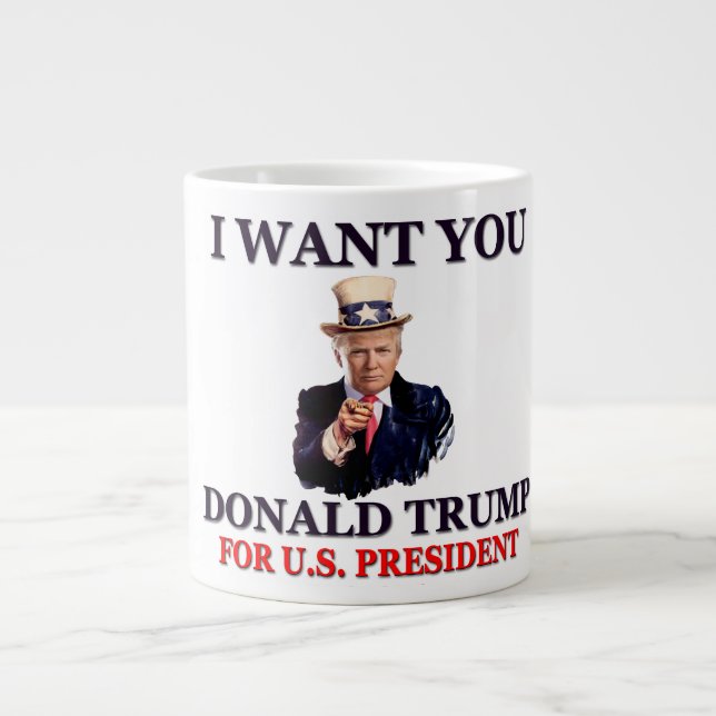 Caneca De Café Grande Tio Sam Trump para presidente (Frente)