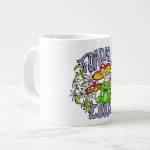 Caneca De Café Grande Tipografia floral e sapo colorida Legal